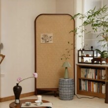 中古实木屏风客厅实木藤编隔断玄关入户正对门遮挡新款复古置物架
