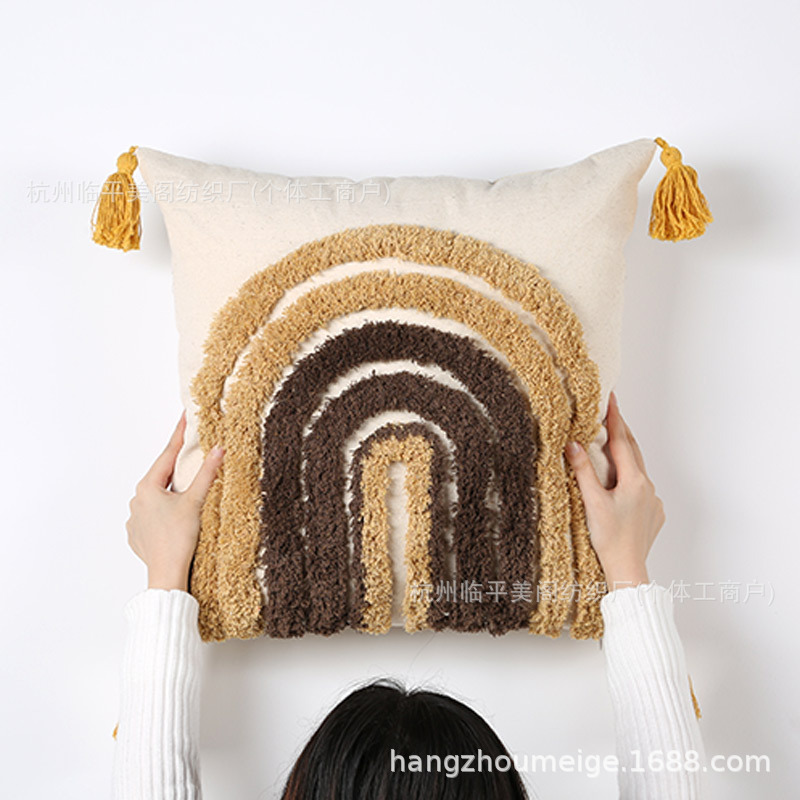 Moroccan Geometric Tufted Pillowcase Embroidered Cushion Sofa Headboard Backrest Homestay Decorative Cushion Pattern Light Luxury