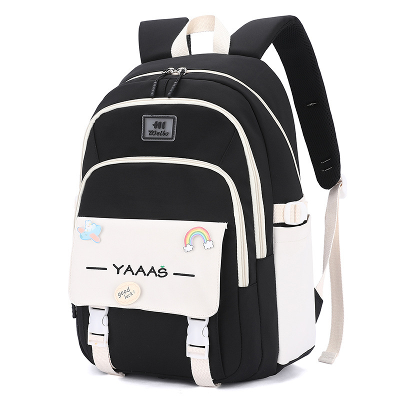 Mochila Jianglida para estudiantes de secundaria, para niñas, moderna y fresca, con diseño de letras en bloques de color dulce, gran capacidad, mochila de doble asa con amortiguación de aire.