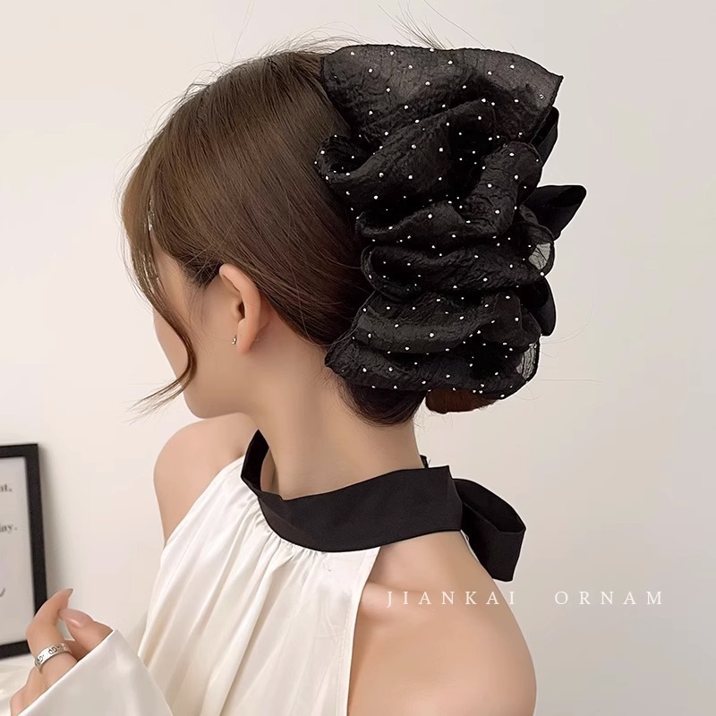 エレガントな大きなリボンサメクリップ女性用ローポニーテールグリッパー後頭部ハーフタイヘアアクセサリーヘアピンヘッドクリップ|undefined