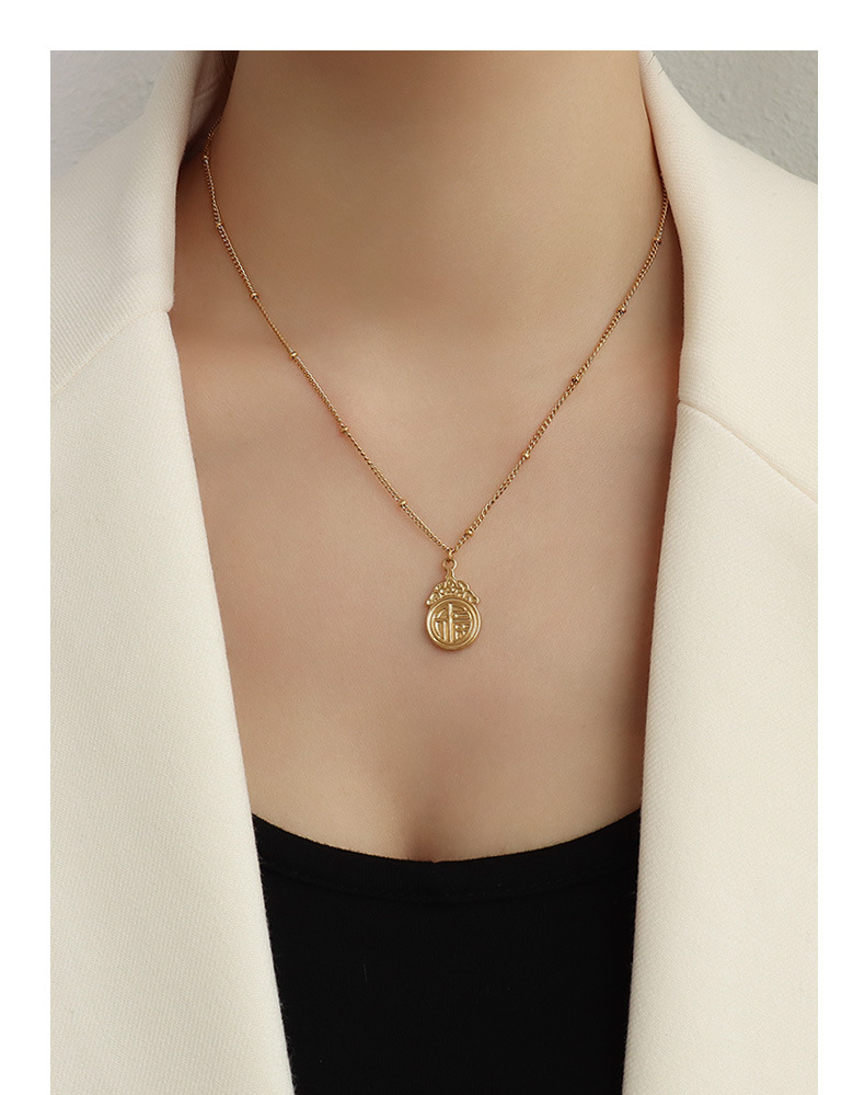 Chinese Style Jewelry Good Luck Fortune Ancient Style Pendant ins Style Simple Necklace Women's Titanium Steel Gold Clavicle Chain Accessories_voghion.com