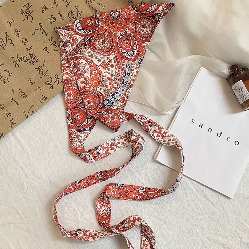 Toalla triangular, sello de cintura de verano, cintura, cortina de pedos, flor de anacardo, bufanda de seda de alta calidad, pañuelo en la cabeza, cinta para el cabello, fábrica de procesamiento personalizada