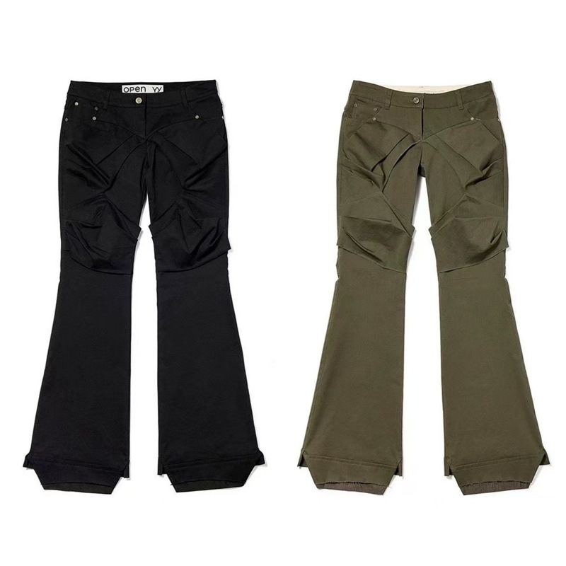 Openyy25 Spring Slimming Look Low-Waist Pleated Floor-Length Casual Boot-Cut Pants Cargo Pants Open Yy
