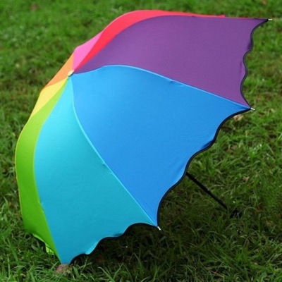 Rainbow Umbrella Rainbow rain or shine Dual use student Manual Umbrella fold sunshade Parasol Sunscreen ultraviolet-proof