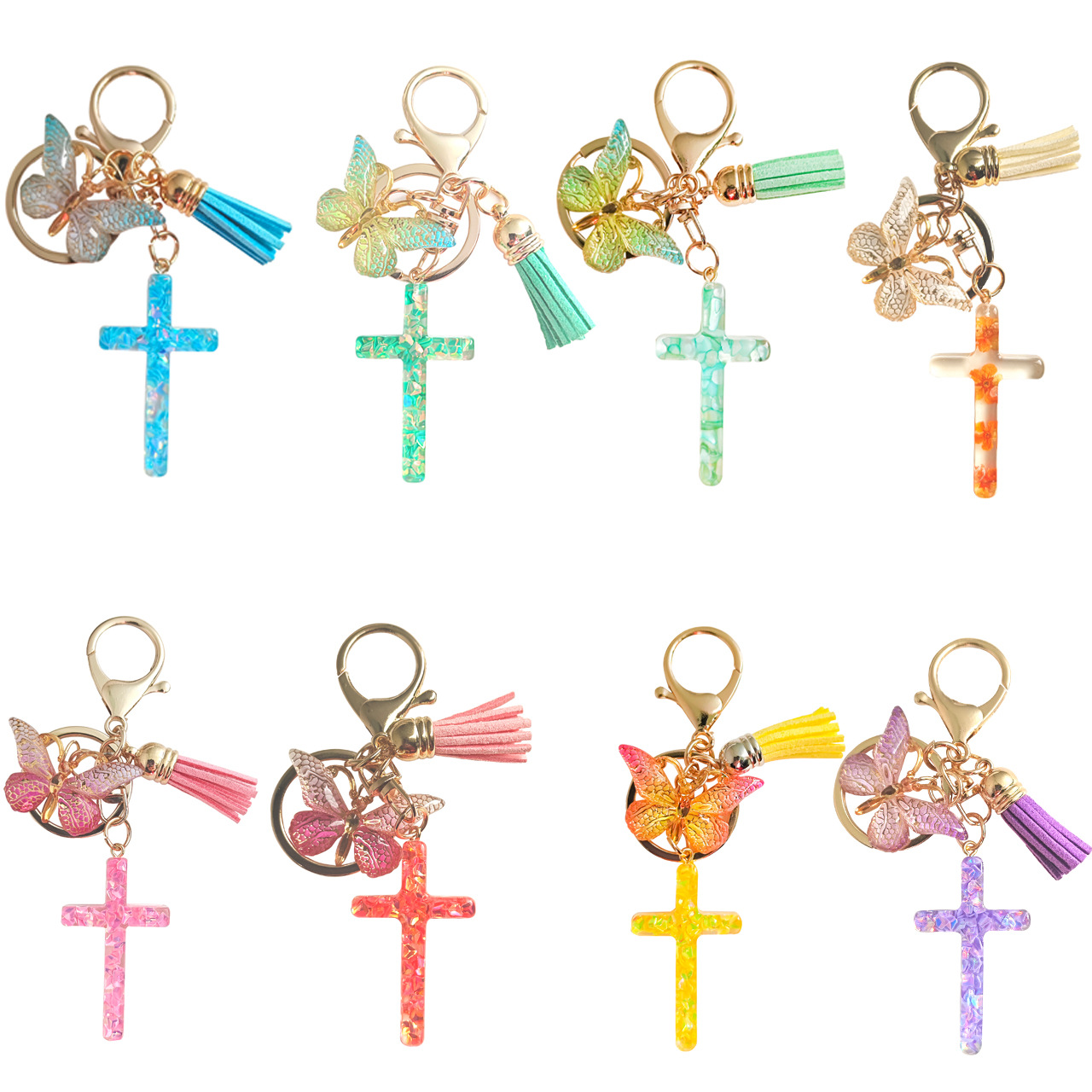 16g Weight Sequins Inlay Material Keychain Classification Daily Occasion Epoxy Material Cross, Butterfly Pattern Women's Gender Sweet Style Cross Butterfly Keychain Epoxy Sequins Women's Sweet Keychain 2