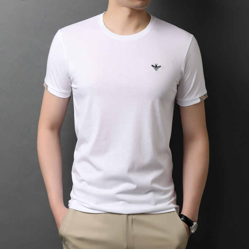 Silk Embroidery Bee Short-Sleeve Men's T-Shirt 2026 Summer Fashion Casual Solid Color Breathable Base Shirt for Men Silk Embroidery Bee Short-Sleeve Men's T-Shirt 2026 Summer Fashion Casual Solid Color Breathable Base Shirt for Men