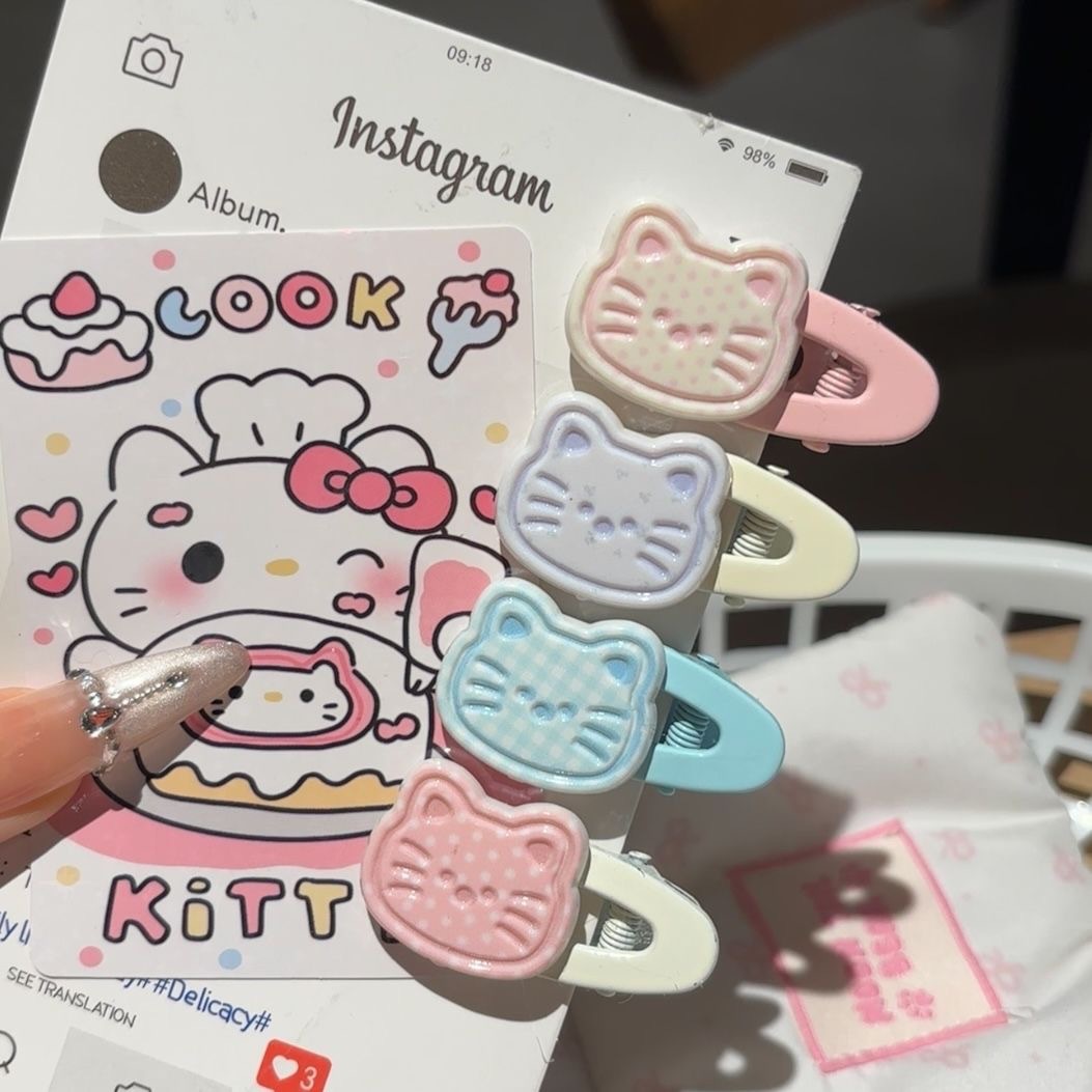 新款小猫椭圆发夹少女心可爱侧边ins刘海甜美卡通夹子发饰头饰