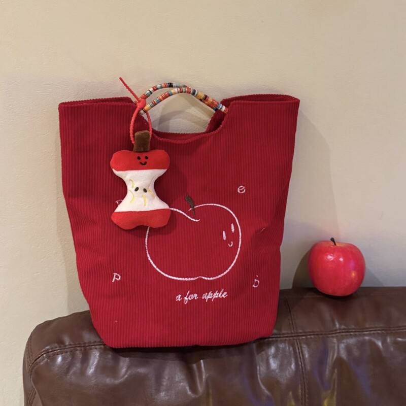 Autumn and Winter New Style Red Corduroy Cute Apple Handbag Lightweight Portable Commuter Handbag Small Handbag for Women Autumn and Winter New Style Red Corduroy Cute Apple Handbag Lightweight Portable Commuter Handbag Small Handbag for Women