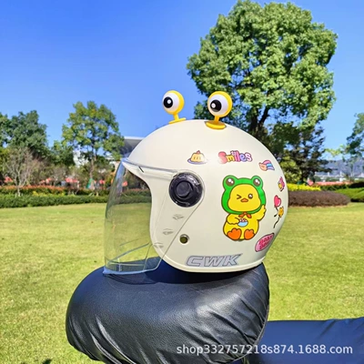 fall thick safety helmet, Motosiklet kaskı (dəbilqə) - white-little-yellow-duck-transparent-long-mirror-yellow-eyes-3c-children-1-5-years-old-wl07