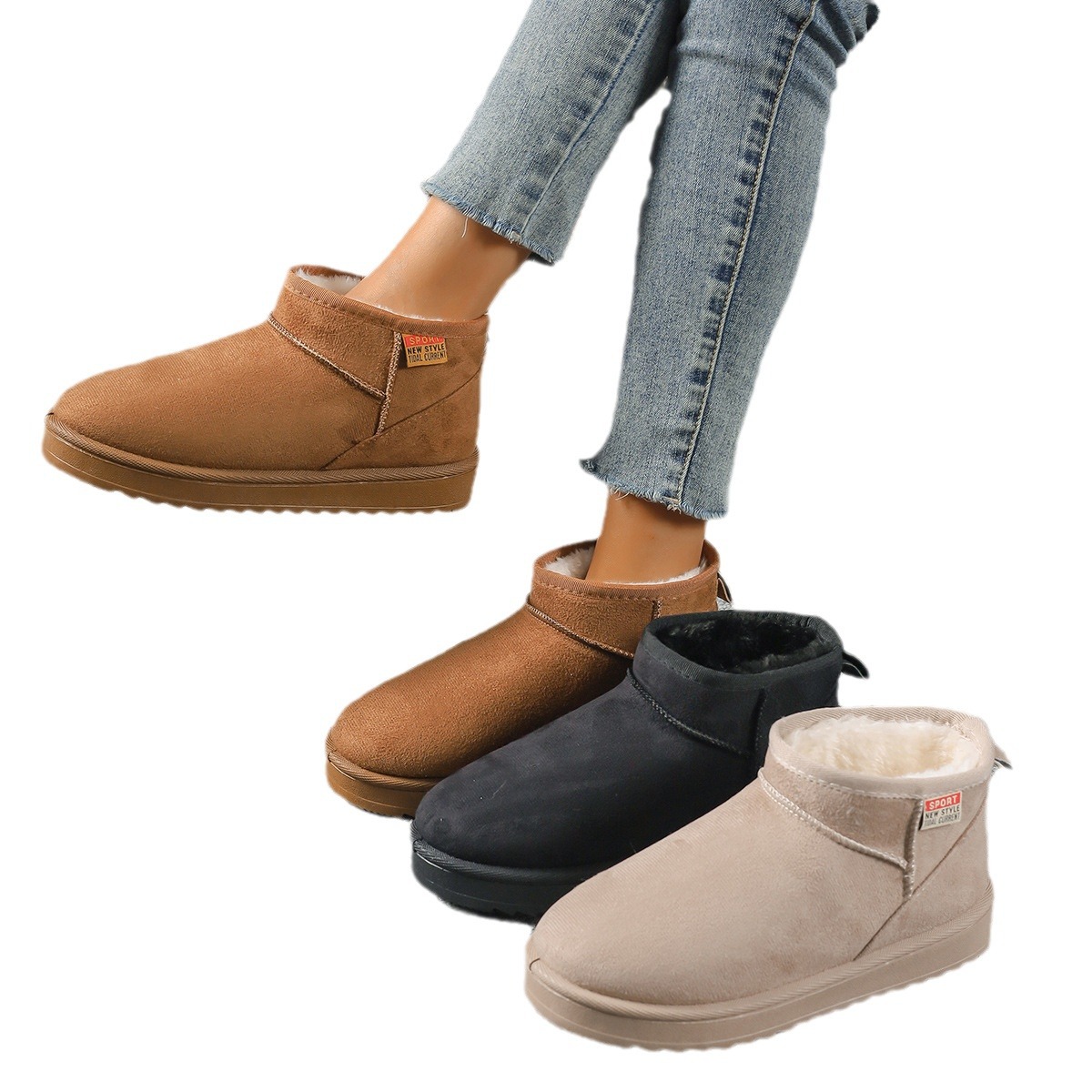 Women's Shoes Snow Boots New Autumn And Winter Lace Casual Half-drag Snow Boots Cotton Boots_voghion.com