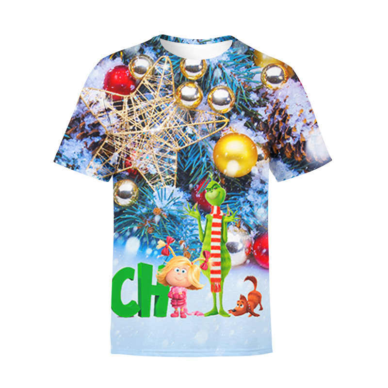2021 cross-border hot trend green hair strange Grinch printing 3D digital printing short sleeve fashion T-shirt