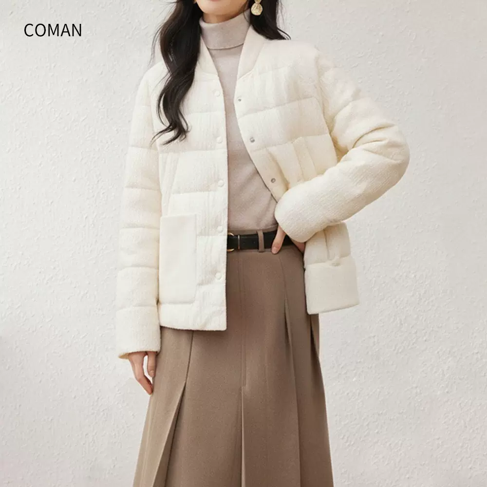 定制鹅绒服羊毛显瘦高级感气质通勤单排扣大口袋2026新款90白鹅绒