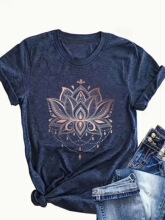 B 13932 Lotus Print Round Neck T-shirt ����ӡ��T�� �羳����