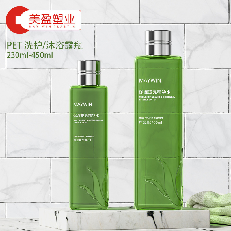 PET材质230ml450ml绿色方形瓶身配银色盖适配护肤精华水包装|undefined
