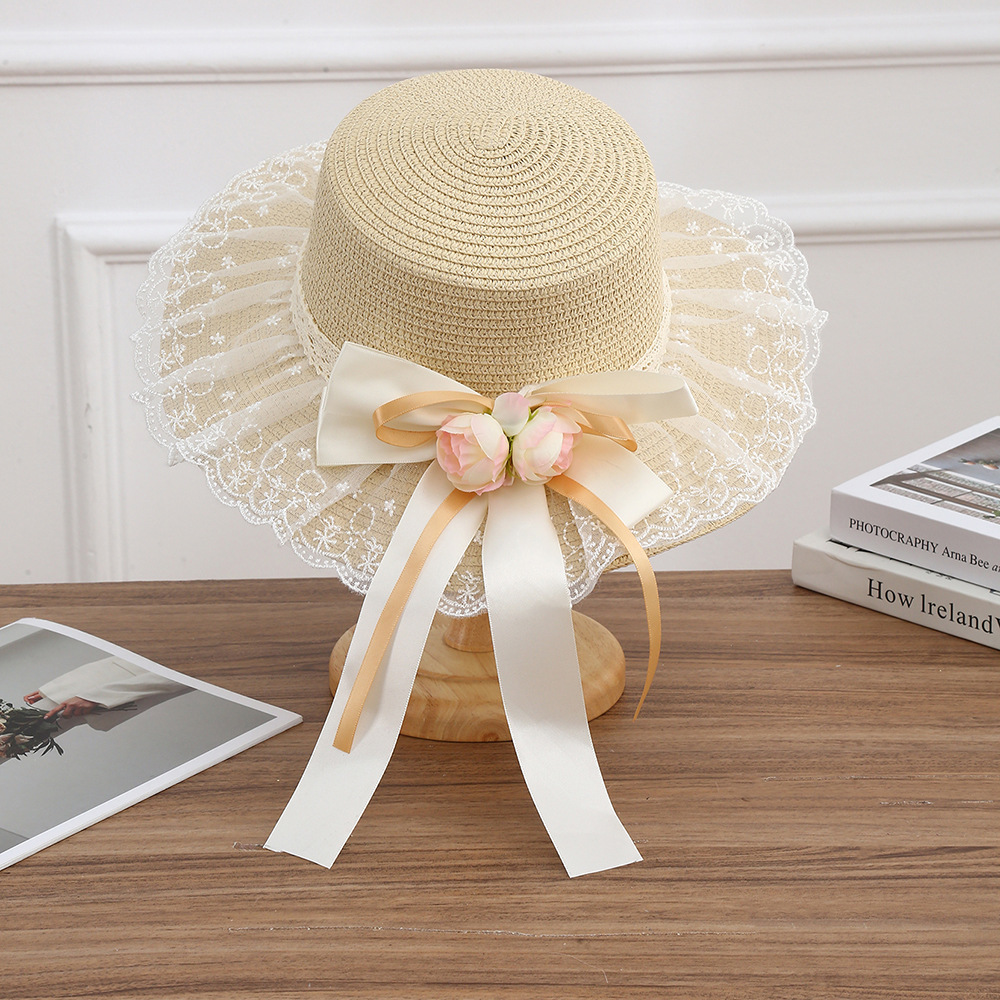 Sombrero de paja con lazo – estilo veraniego, ala ancha, para playa o vacaciones al aire libre