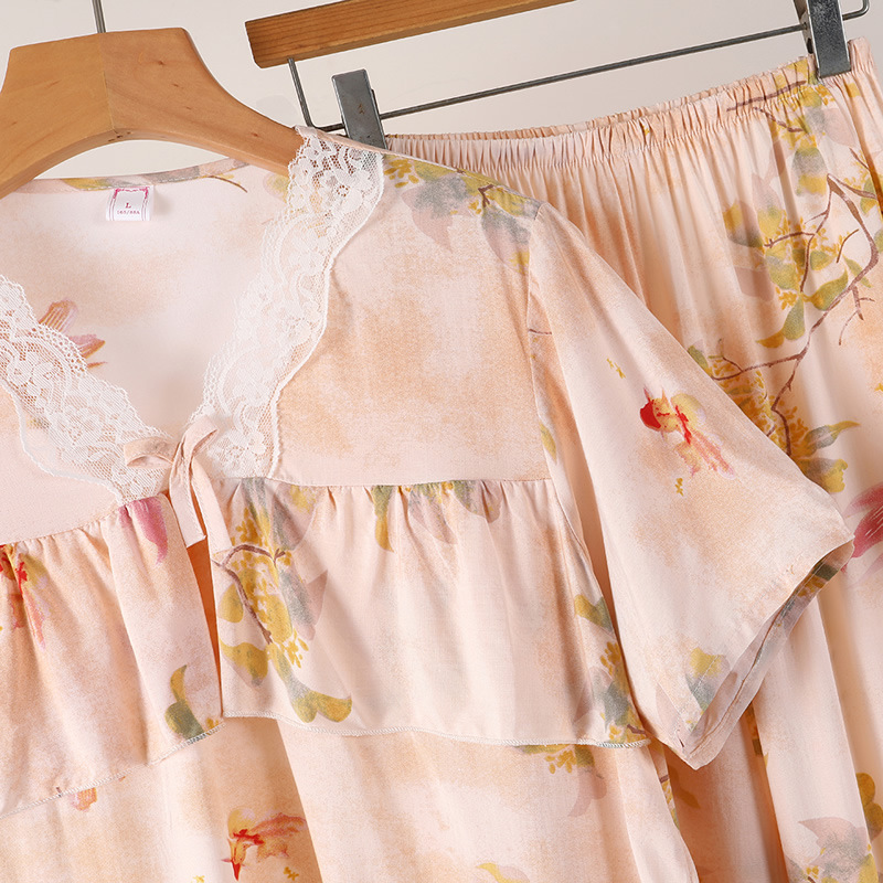 女性用コットンシルク長袖パジャマ、春夏コットンシルクパンツ、ホーム服、シンプルカジュアルレディース人工綿ルーズホーム服|undefined