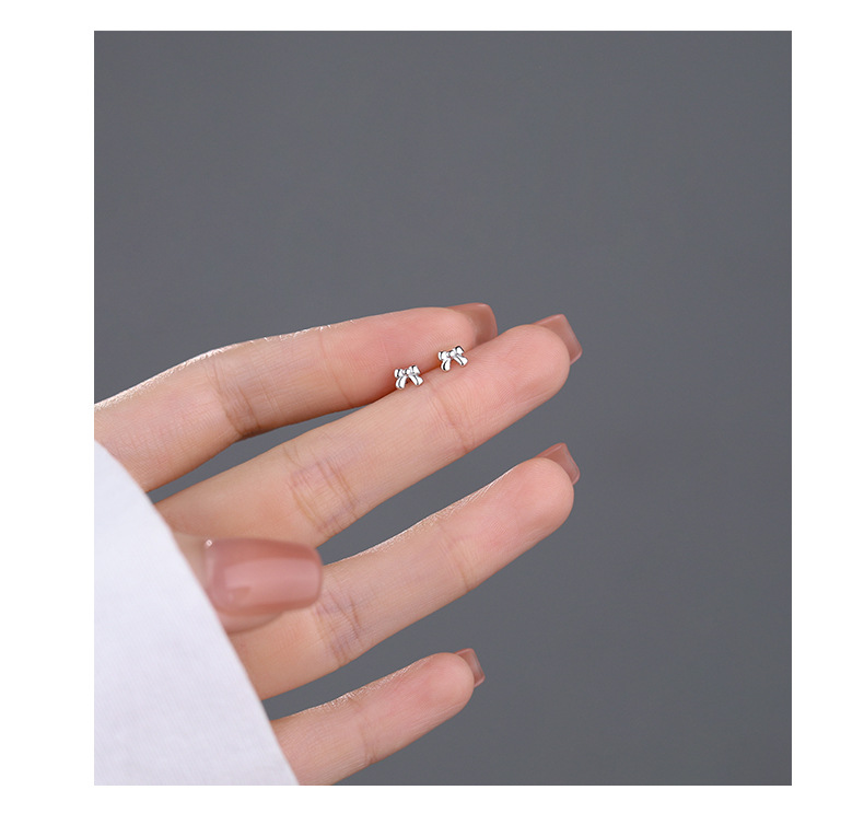Small Stud Earrings Classification 1 Pair S999 Silver 925 Sterling Silver Earrings Bow Knot Small Stud Earrings
