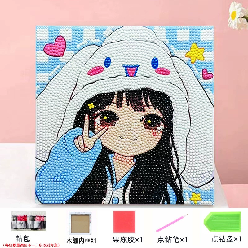 Набор алмазной мозаики DIY Kuromi и мультфильмы 20×20 см, рамка-наклейка, детское творчество