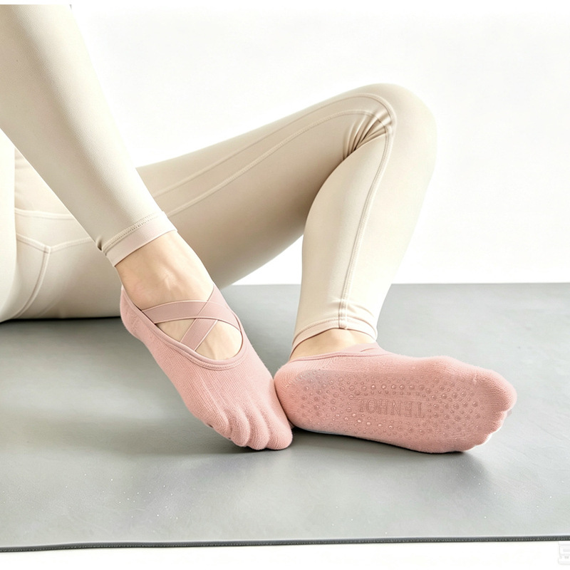 Yoga Socks Summer Professional Non-Slip Women's Cross-Strap Backless Solid Color Cotton Pilates Sports Fitness Beginner Socks Yoga Socks Summer Professional Non-Slip Women's Cross-Strap Backless Solid Color Cotton Pilates Sports Fitness Beginner Socks