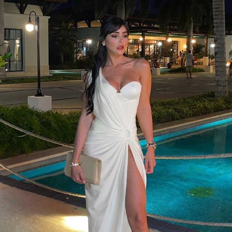 Elegant asymmetrisch schouderloos halter body voor dames_voghion.com