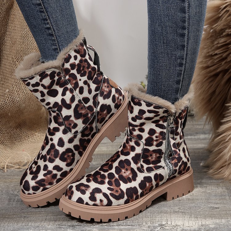 Big size snow boots women's new autumn and winter leopard print tube plus cashmere warm cotton boots_voghion.com