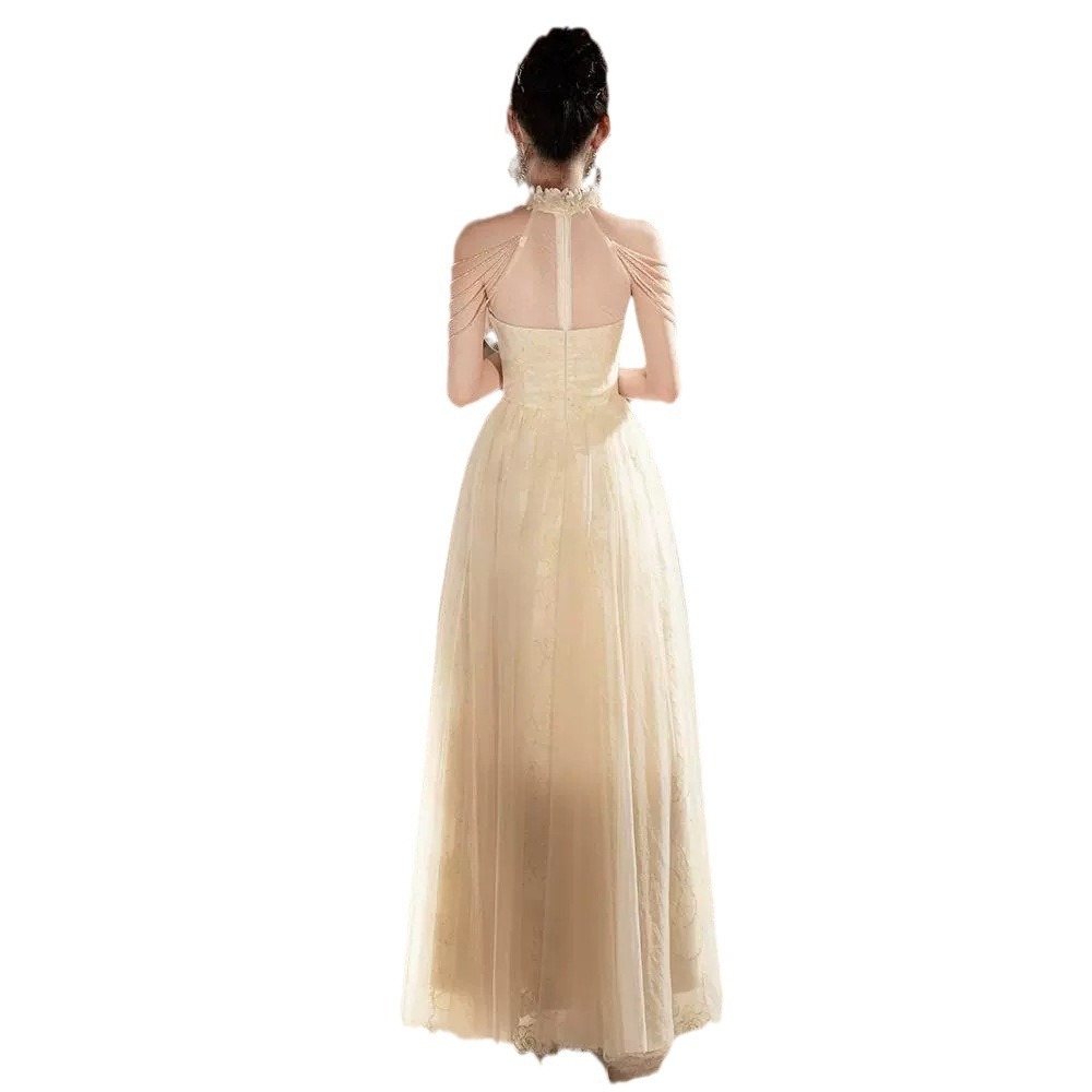 Elegant Champagne Colored Evening Gown New Style Long Dress For Women Suitable For Engagement Understated Luxury Ethereal Beauty_ecoleips.com