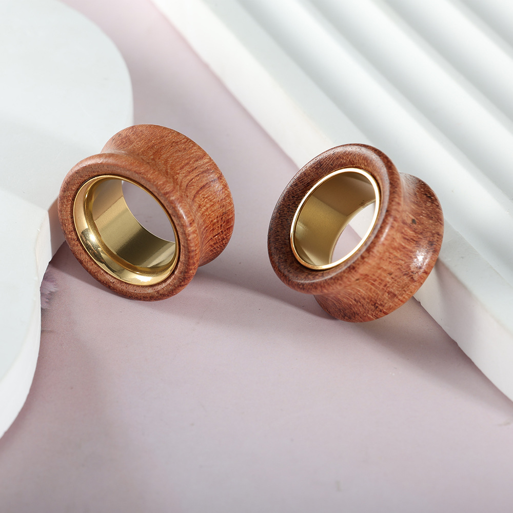 Wood Color Hollow Ear Cuff Expander Earring for Cartilage Piercing, 20mm, Stainless Steel, Geometric Ethnic Style detail image 7