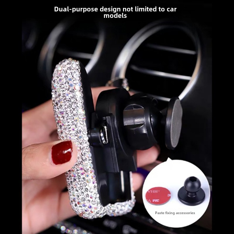 Grenzüberschreitende Auto-Handyhalterung mit Diamant-Einbettung, Navigationsrahmen, Luftauslasssitz mit doppeltem Verwendungszweck, Schwerkraft-Handyhalterung, weibliche Halterung_voghion.com