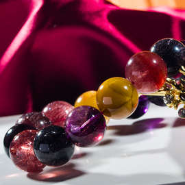 收藏级糖彩黑加仑超七手链黄超金草莓烟花超骨干水晶手串男女儿童