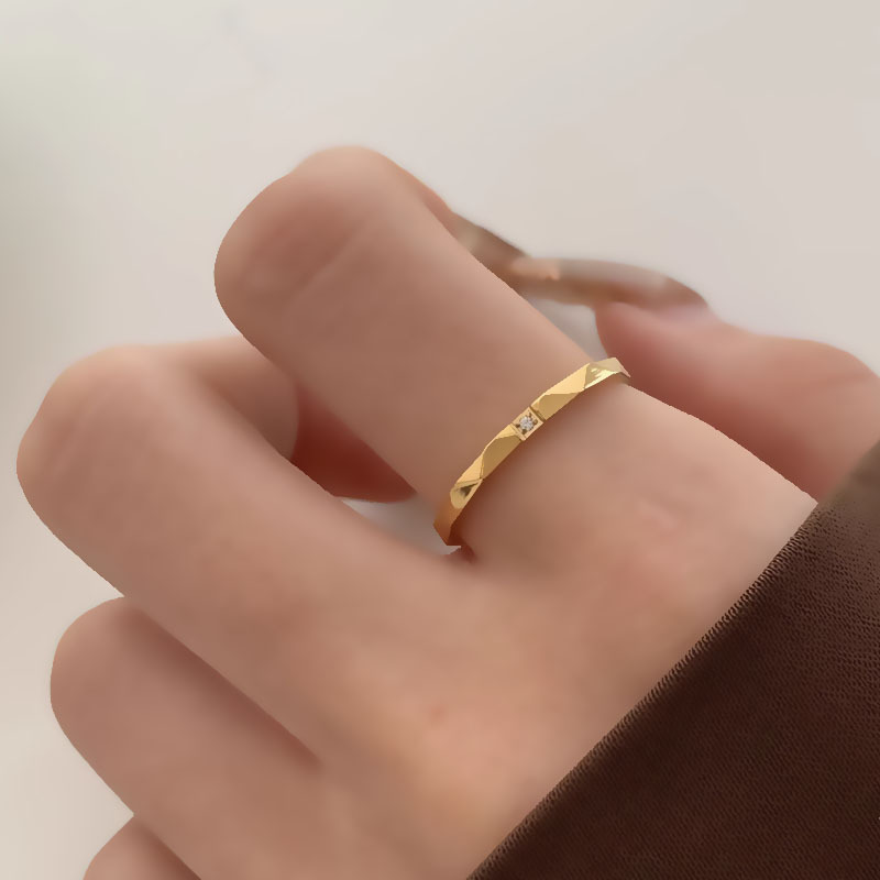 물 리플 얇은 다이아몬드 금 반지