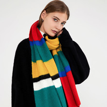 马海毛针织条纹围巾 厂家新款欧美外贸跨境秋冬仿羊绒围巾围脖女