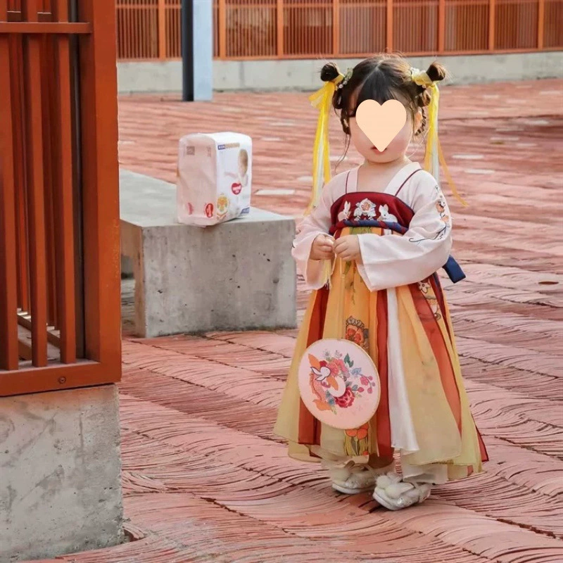 Ханфу для девочек, летний стиль, древний стиль, весенне-осенний костюм феи, китайское платье Тан с длинными рукавами, детская принцесса