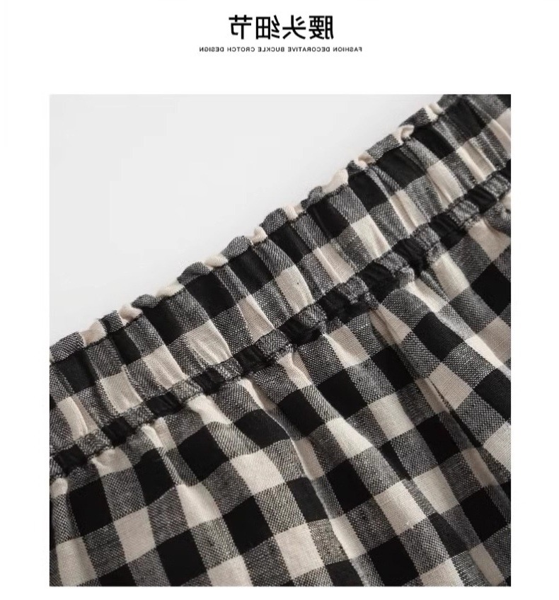 Quần ống thẳng kẻ sọc chín điểm dáng người nhỏ cotton mùa hè mỏng giản dị quần ống thẳng kẻ sọc tám điểm A5225 — Caro đen trắng chi tiết 4