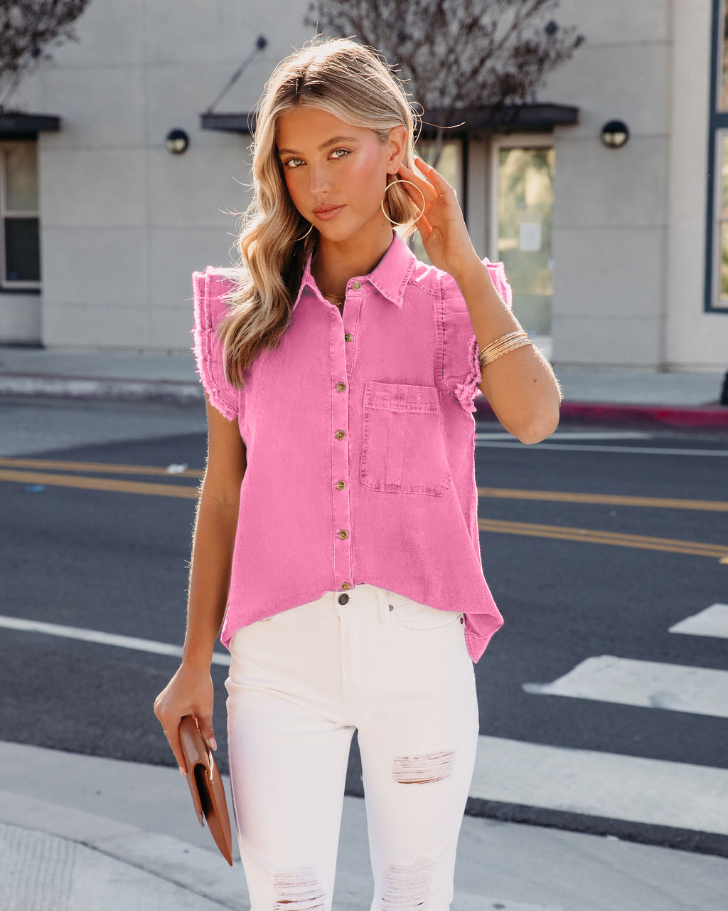Giacca di jeans donna con volant strappata bavero manica lunga_voghion.com