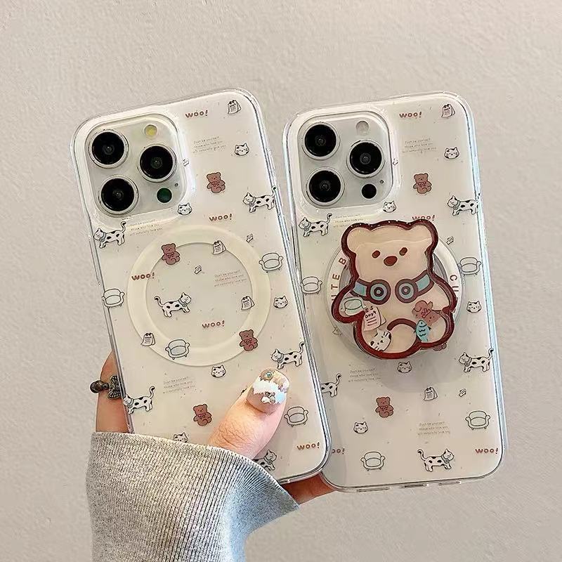 Ins lindo oso de música mecedora para iphone14 Apple 16ProMax funda para teléfono móvil 15PRO soporte 13 mujer