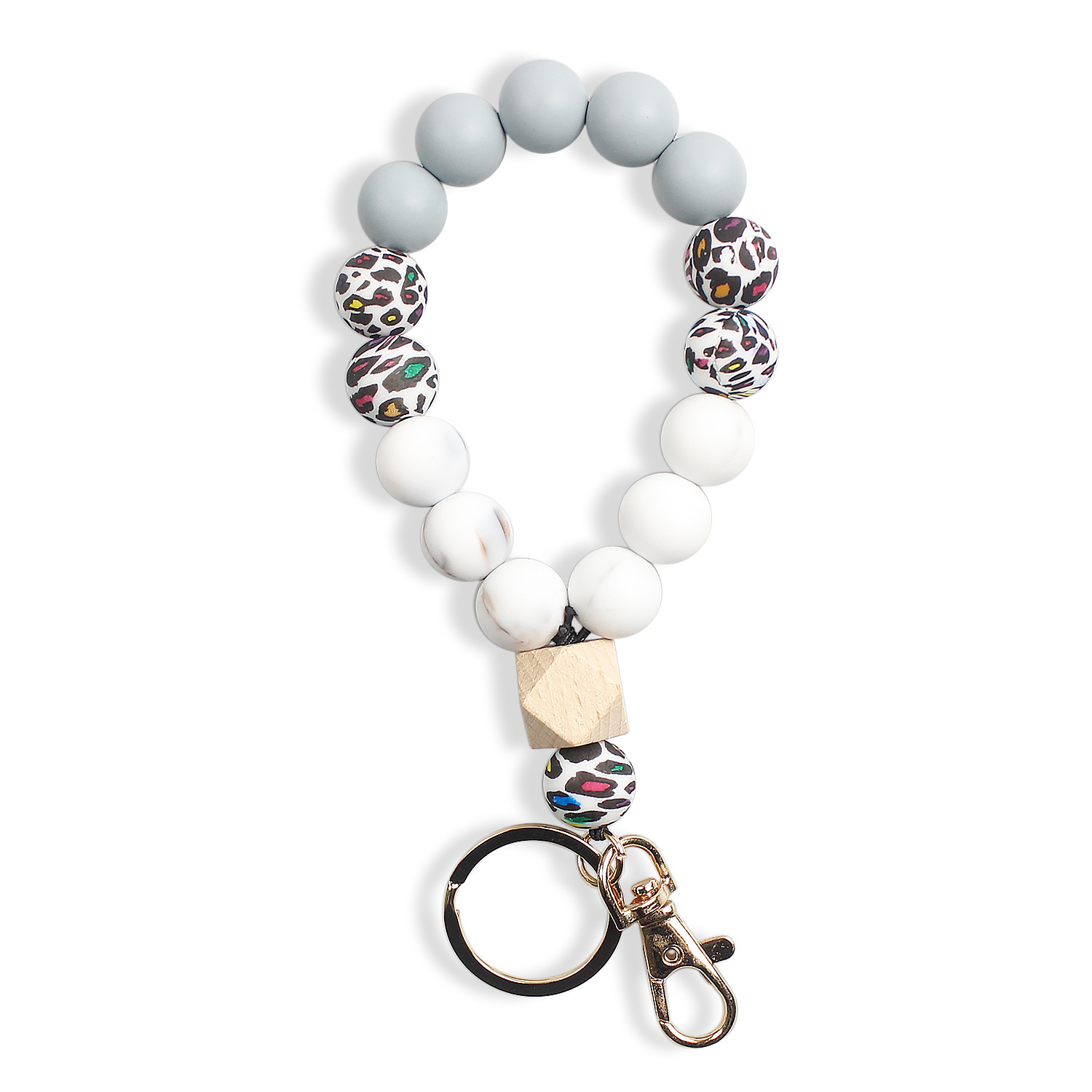 Pulsera de cuentas de silicona de color europeo y americano llavero Amazon pulsera de cuentas de estampado de leopardo de alta calidad pulsera llavero