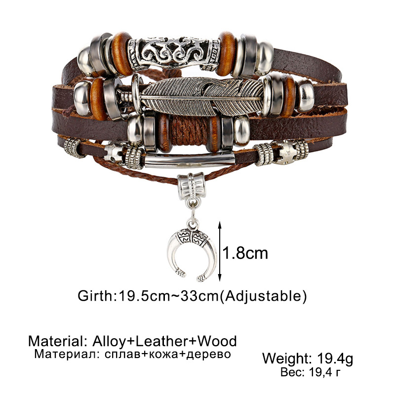 25g Weight Bracelets Classification Street Occasion Pu Leather Material Solid Color Pattern Unisex Gender Layered Design Ethnic Style Style Ethnic Style Solid Color Pu Leather Layered Unisex Bracelets 6