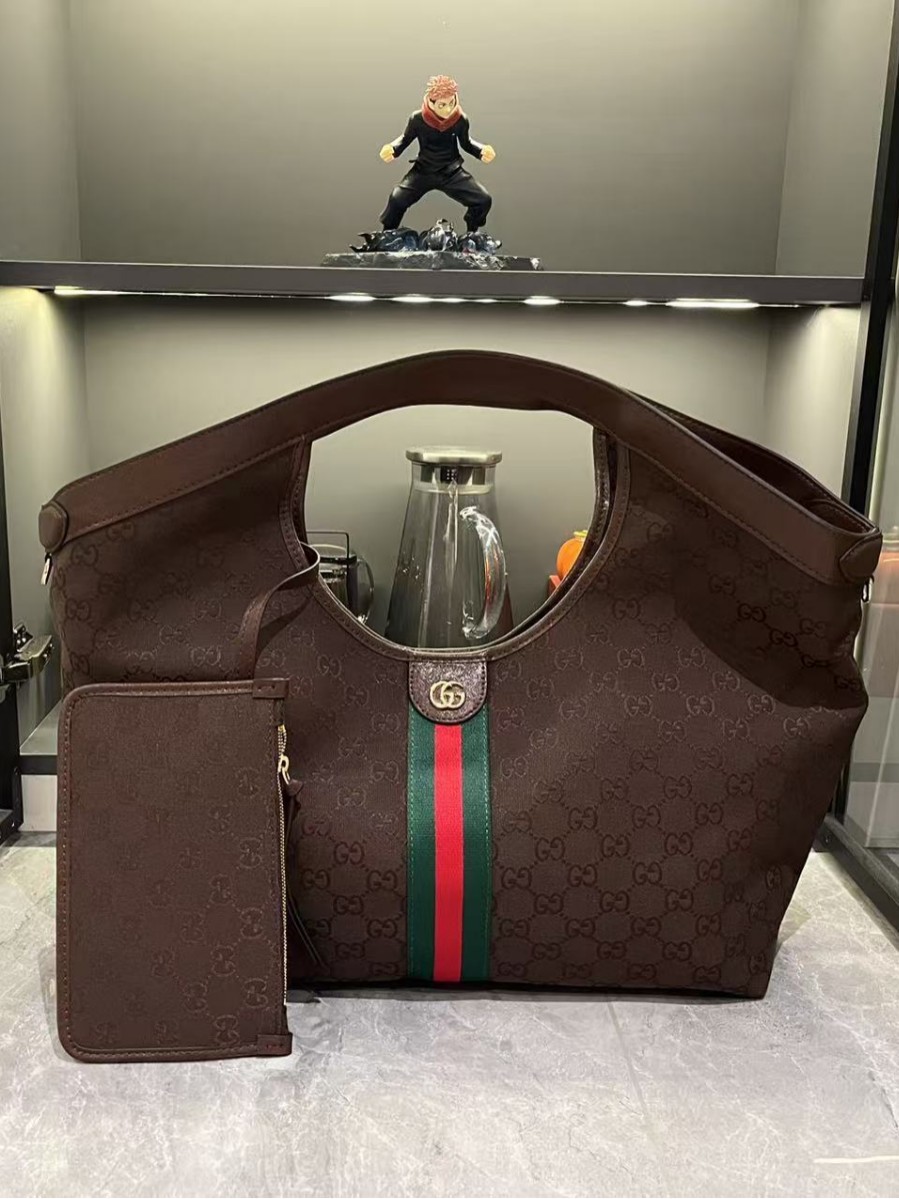 Large and Small Tote Bags, g Brand Fashion Printed Handbags, Integrated Shoulder Bags, Underarm Bags, Coffee-Colored Canvas Bags