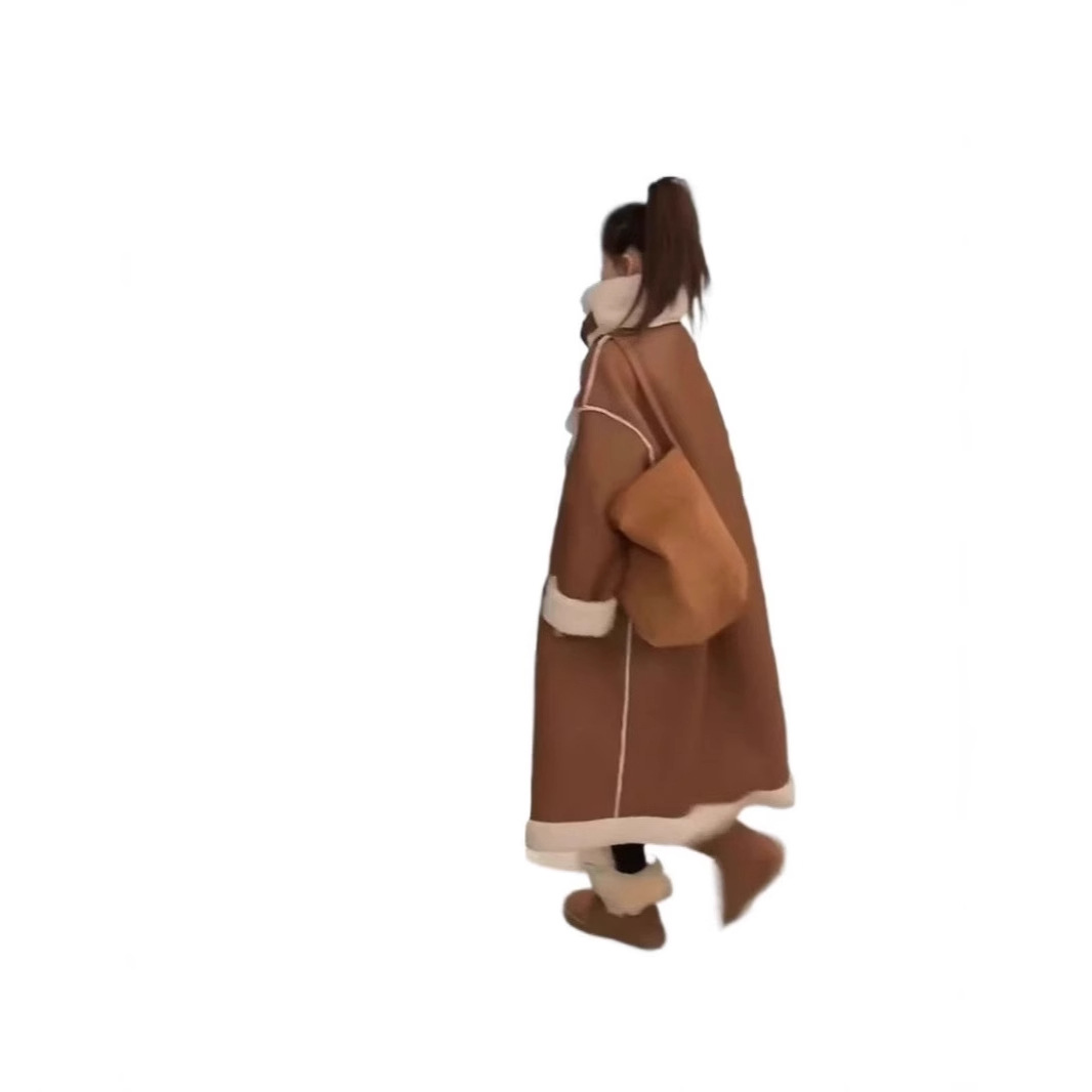 코트 겨울 새 한국식 올매치 롱 양면 모피 원피스 미립자 캐시미어 두꺼운 램스울 코트