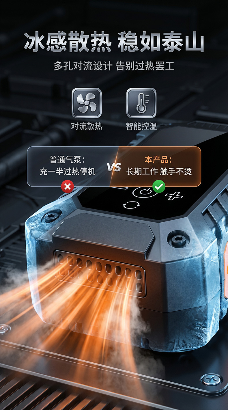 Car air pump, portable smart wireless digital display inflator, multifunctional tire emergency car air pump