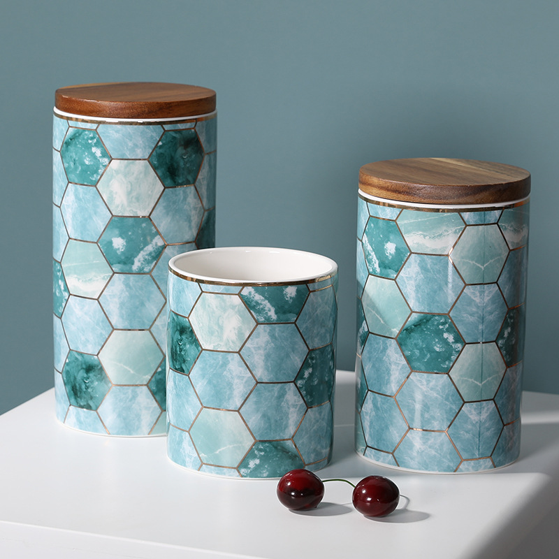 Luz de lujo creativo hogar sellado tarro cocina granos de almacenamiento tarro de almacenamiento de cerámica tarro de té tarro decorativo