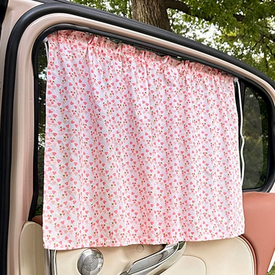 Car Sunshade Summer Baby: Car curtains - cotton-curtains-pink-peach-heart-style