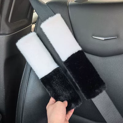 New Imitation Rabbit Fur Seat Seat belt shoulder pad - black-1-pack