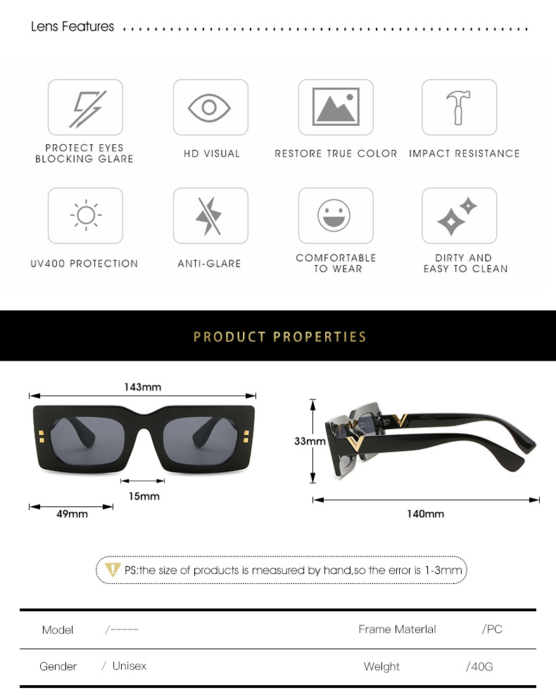 Fashion Bright Black And White Film Narrow Frame Sunglasses With V-shaped Temples