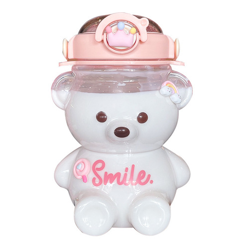 Bear Water Cup Girls Summer Straw Cup Female High-Looking Kettle Portable Cute Children's Double Drinking Plastic Cup