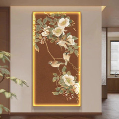 花鸟入户玄关装饰画中古风走廊过道灯画挂画新中式复古茶室壁画灯