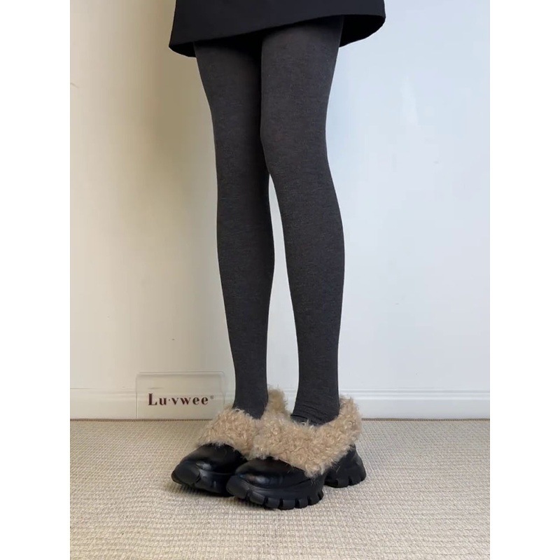 羊毛版~内增高7cm保暖棉鞋厚底小皮鞋女冬加绒毛毛鞋一脚蹬乐福鞋