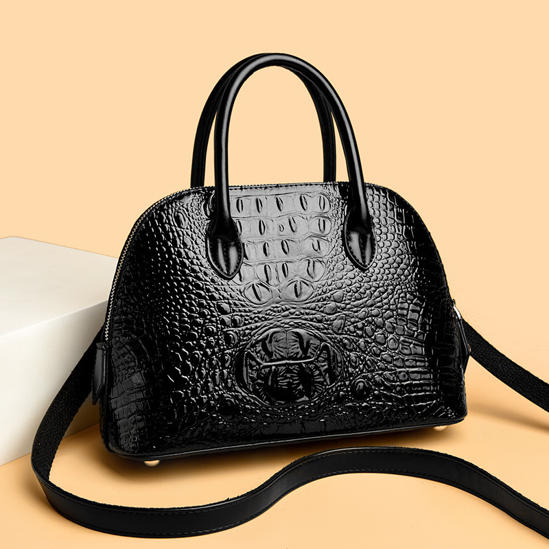 Foreign Trade New 2025 Shell Handbag European and American Retro Crocodile Pattern Women's Bag Middle-Aged Mother Large Capacity Crossbody Bag