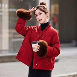 新中式红色短款羽绒服女小个子2026冬季新款洋气外套新年好运穿搭
