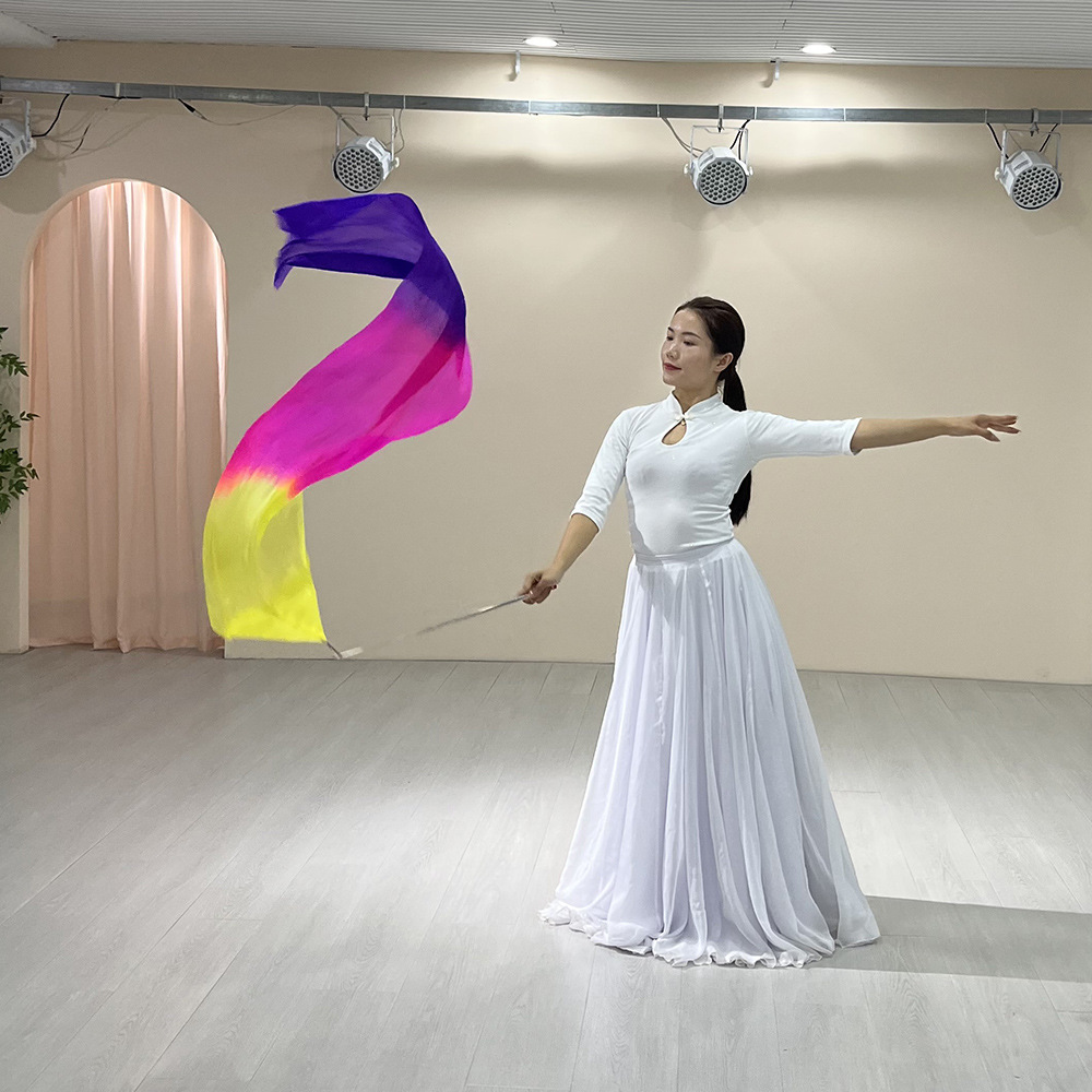 Flag Dance Props with Telescopic Sticks, Yellow, Red, Purple, Imitation Silk, Stage Performance, Wholesale, Direct from Manufacturer